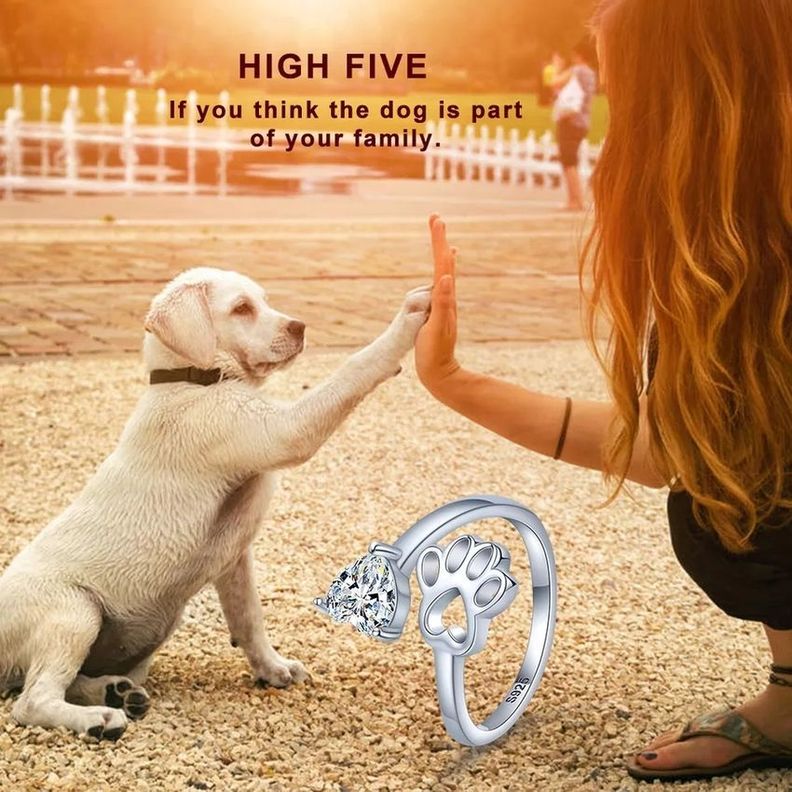 Anillo Huella Mascota Perro Ajustable Plata 925-2