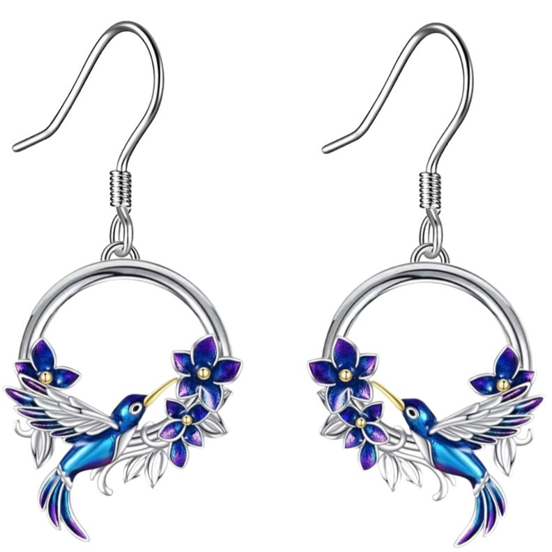 Aros Colibrí Flor Plata 925-0