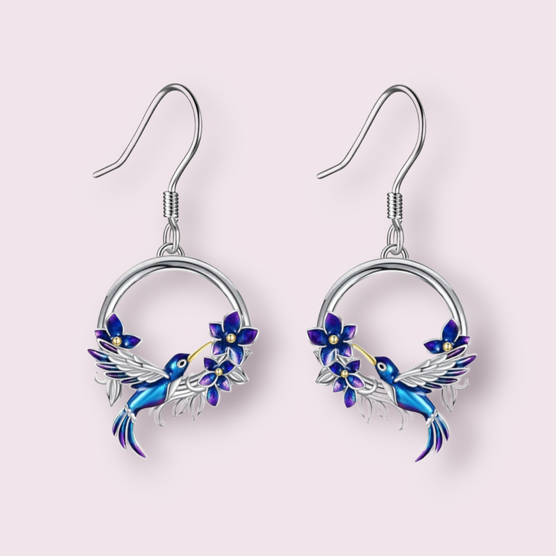 Aros Colibrí Flor Plata 925-1