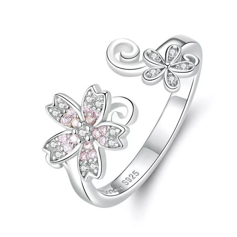 Anillo Flor Cerezo Sakura Ajustable Plata 925-0
