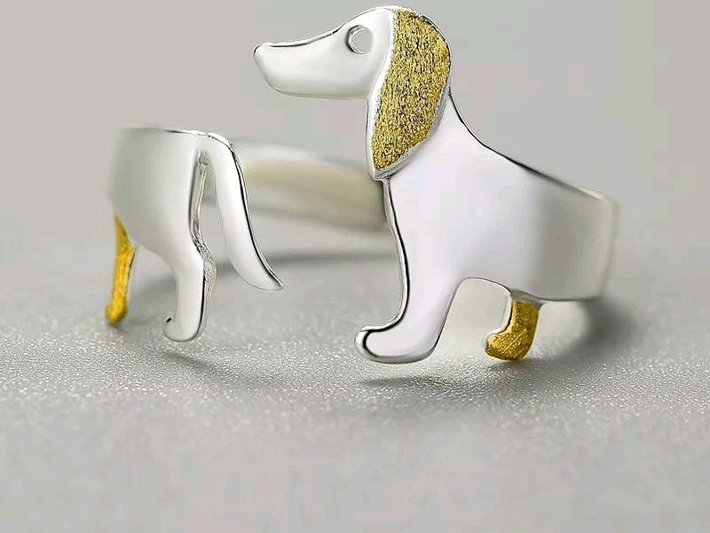 Anillo Perro Salchicha Ajustable Plata S925-3