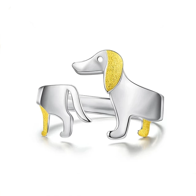 Anillo Perro Salchicha Ajustable Plata S925-0