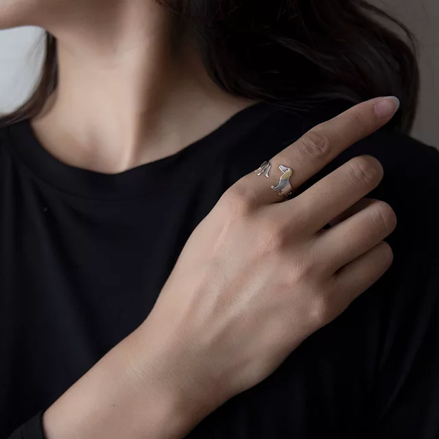 Anillo Perro Salchicha Ajustable Plata S925-2