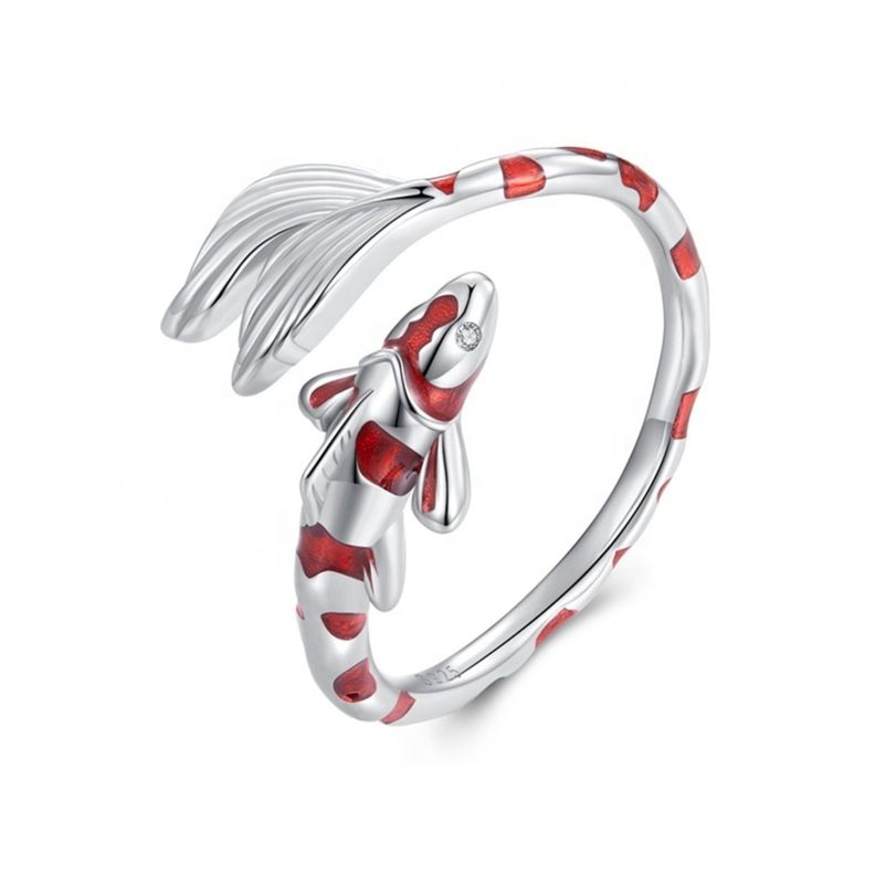 Anillo Ajustable Plata 925 Pez Koi-0