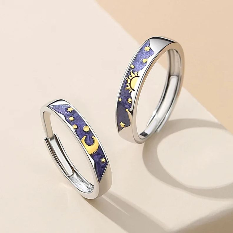 Anillos Pareja Sol Y Luna Van Gogh Ajustables-1
