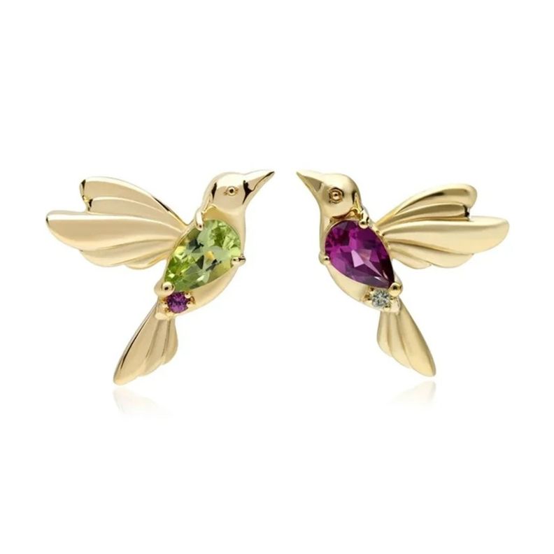 Aros Colibrí Plata 925 Baño Oro-0