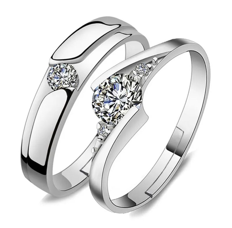 Anillos Pareja Ajustables Plata S925 Elegantes Ilusiones-0