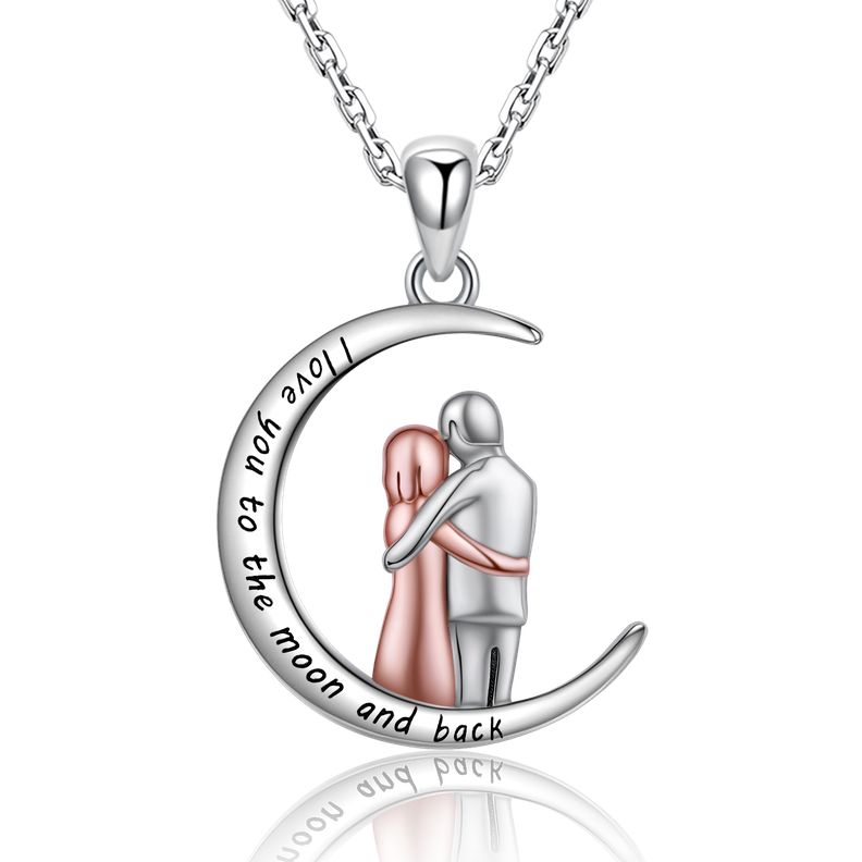 Collar Pareja Plata 925 Luna Amor-0