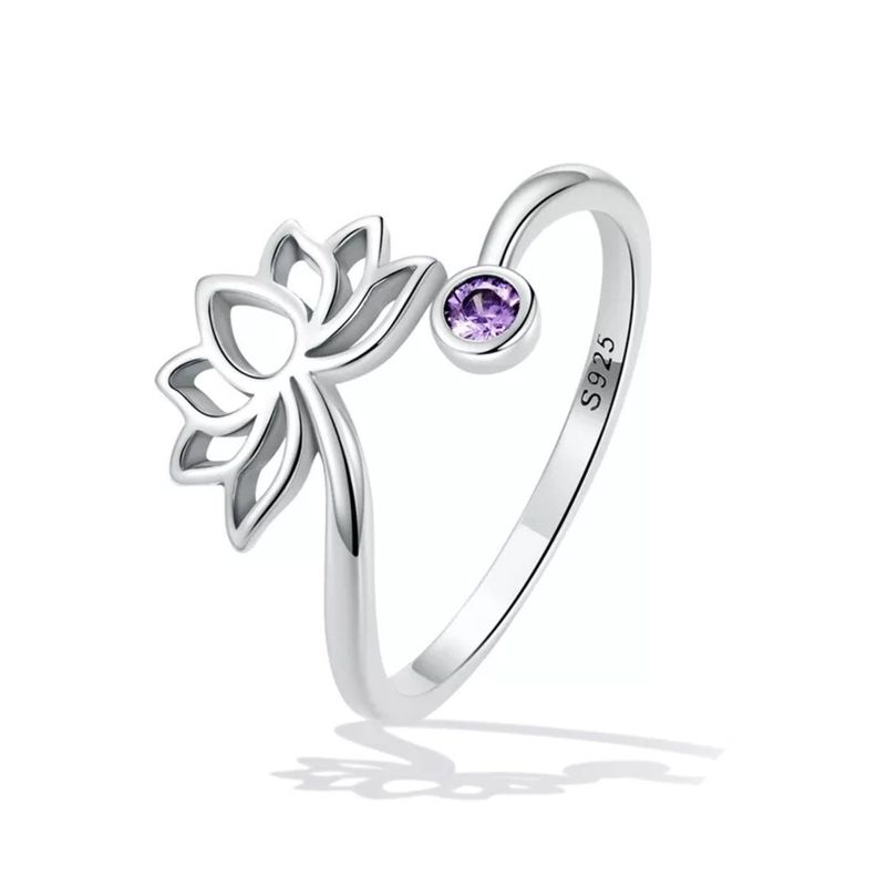 Anillo Flor De Loto Ajustable Plata 925-0