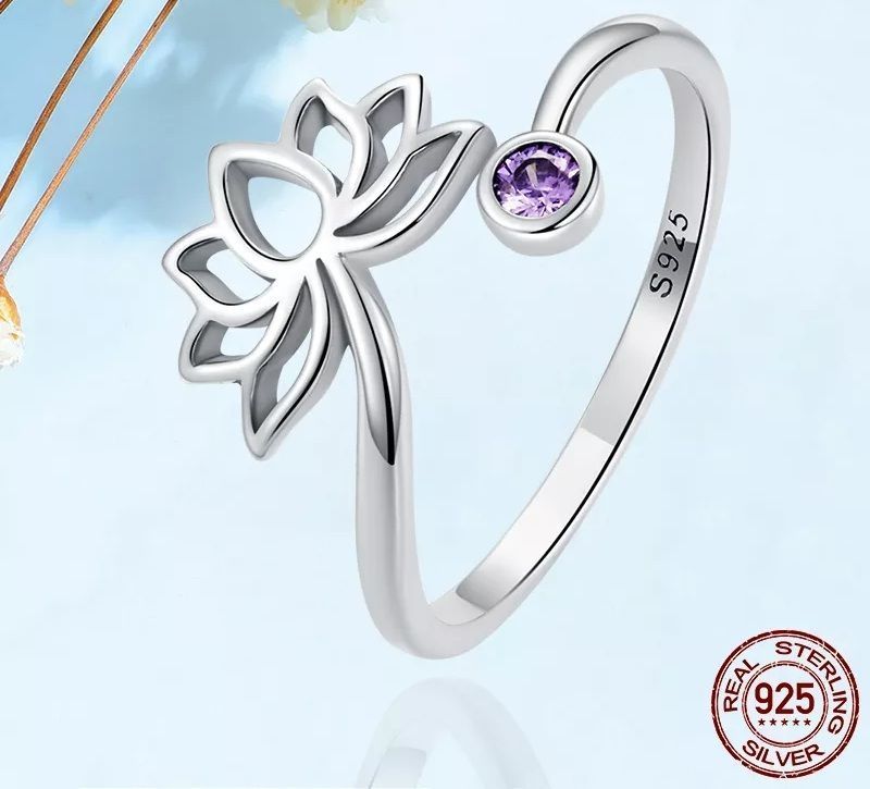 Anillo Flor De Loto Ajustable Plata 925-3