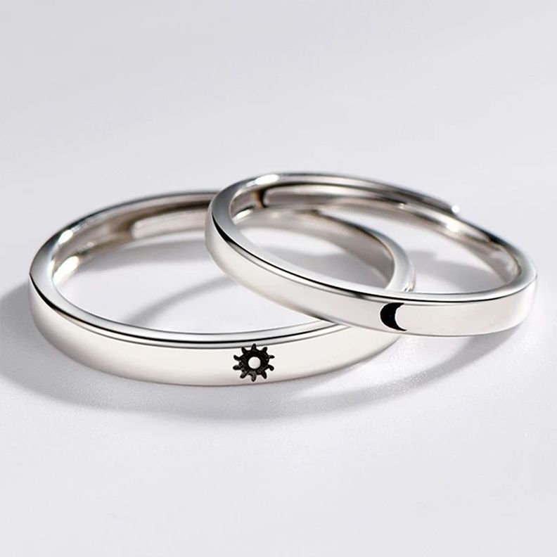 Anillos Pareja Ajustables Sol Y Luna Plata 925-1