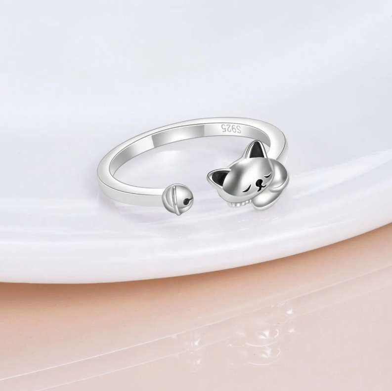 Anillo Gato Plata 925 Ajustable-1
