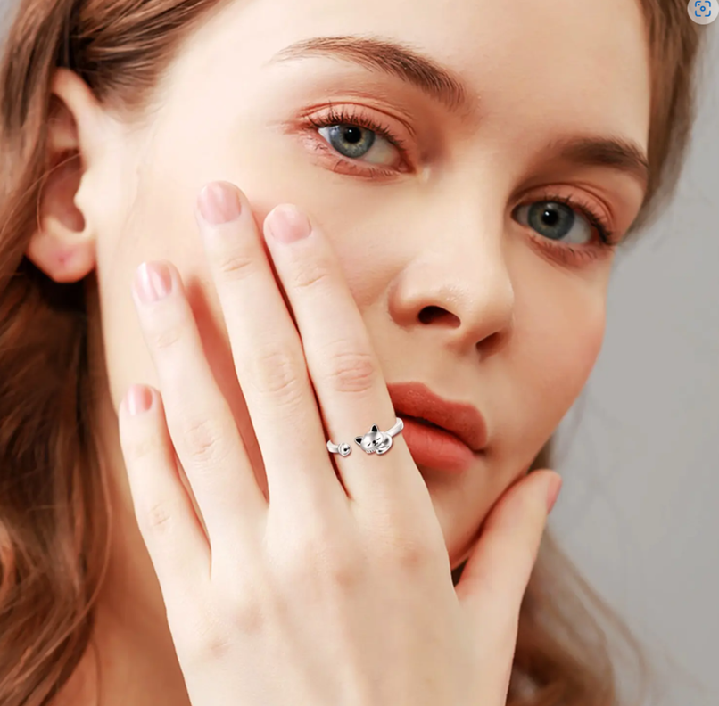 Anillo Gato Plata 925 Ajustable-2