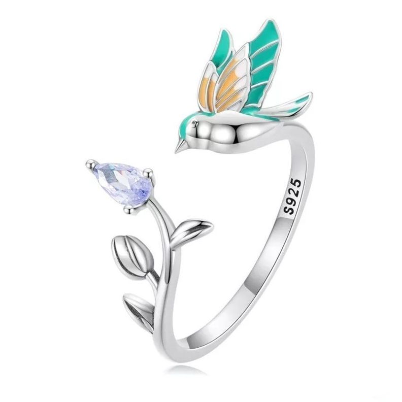 Anillo Colibrí Ajustable Multicolor Plata 925-0