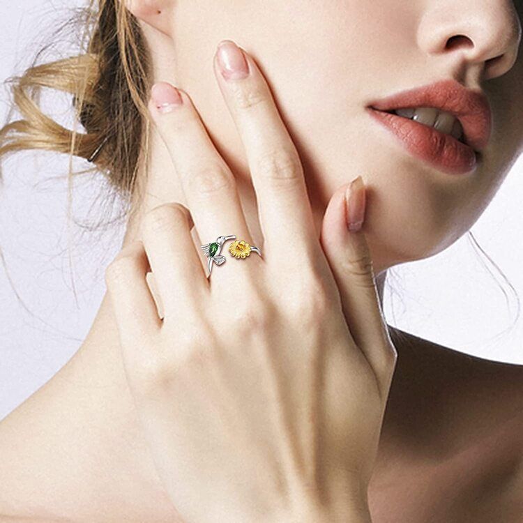 Anillo Colibrí Girasol Ajustable Plata 925-3
