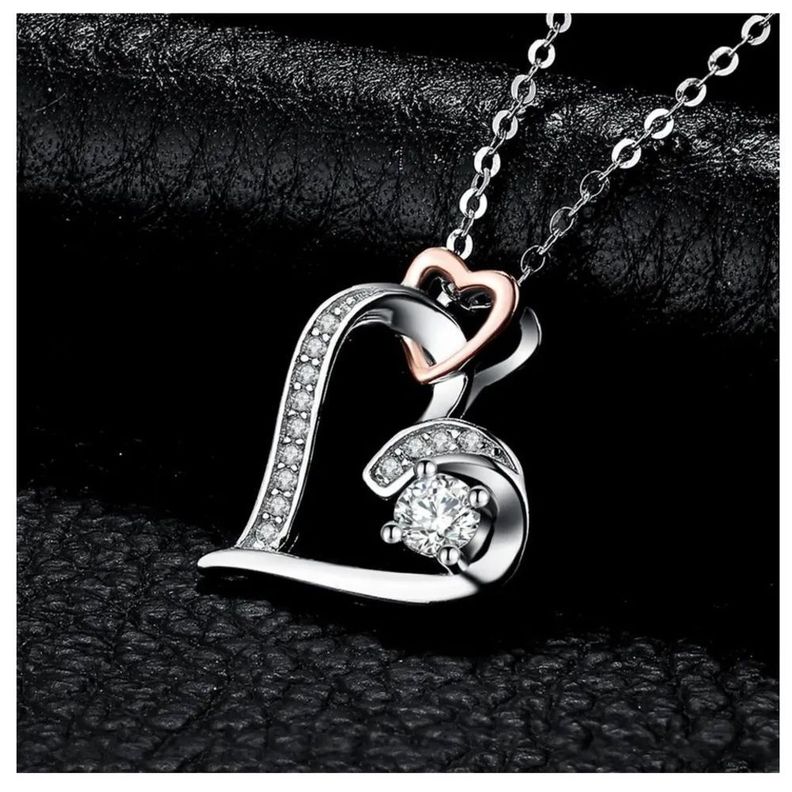Collar Corazon Rosa Plata 925-1