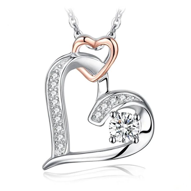 Collar Corazon Rosa Plata 925-0