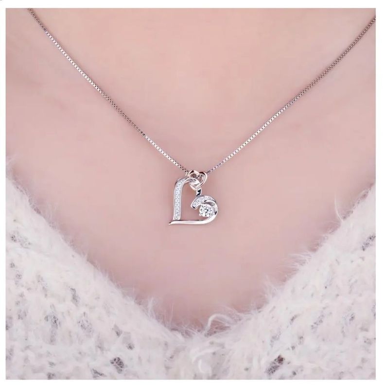 Collar Corazon Rosa Plata 925-2
