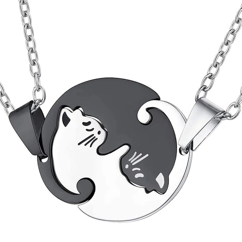 Collar Gatos Parejas Plata 925-0