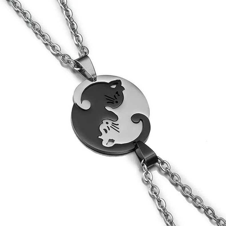 Collar Gatos Parejas Plata 925-2