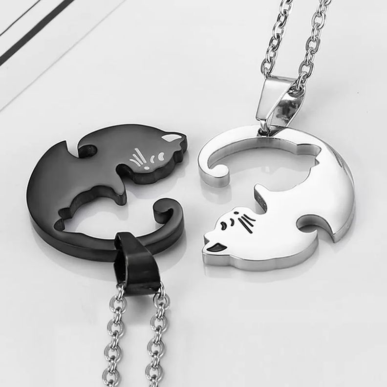 Collar Gatos Parejas Plata 925-4