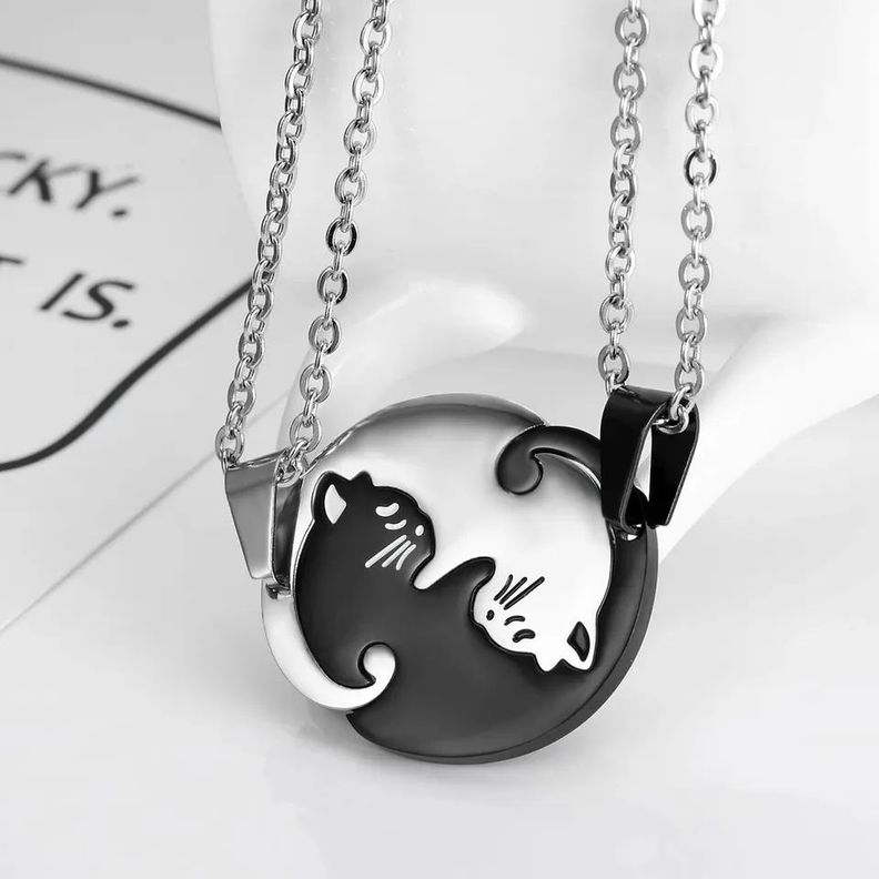 Collar Gatos Parejas Plata 925-5