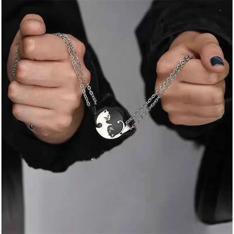 Collar Gatos Parejas Plata 925-6
