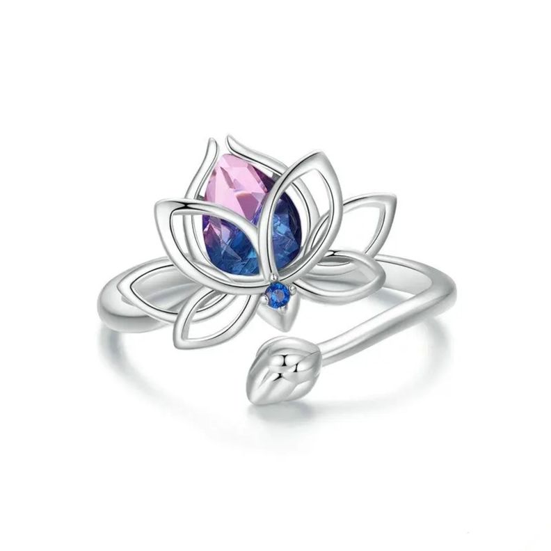 Anillo Flor De Loto Multicolor Ajustable Plata 925-0