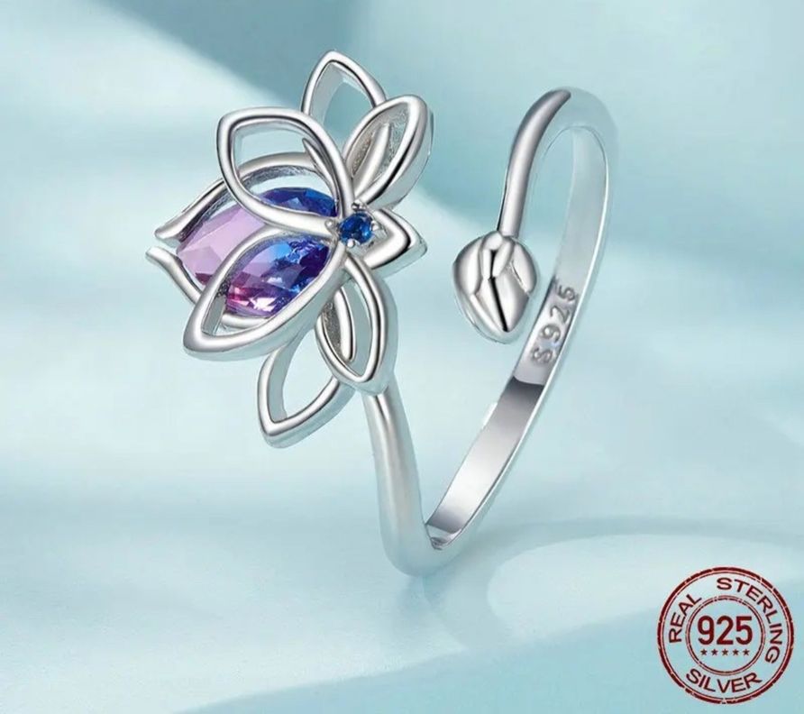 Anillo Flor De Loto Multicolor Ajustable Plata 925-1