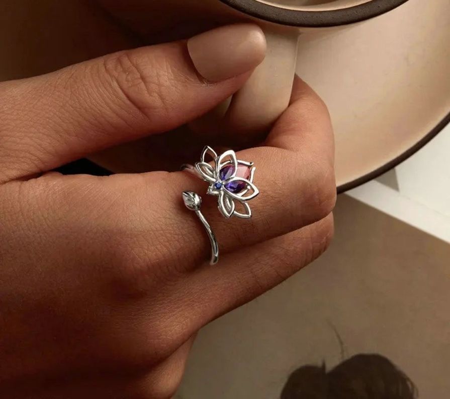 Anillo Flor De Loto Multicolor Ajustable Plata 925-2