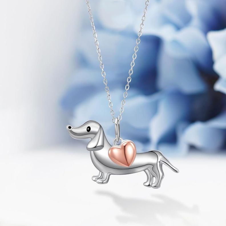 Collar perro salchicha dachshund corazón plata 925-1