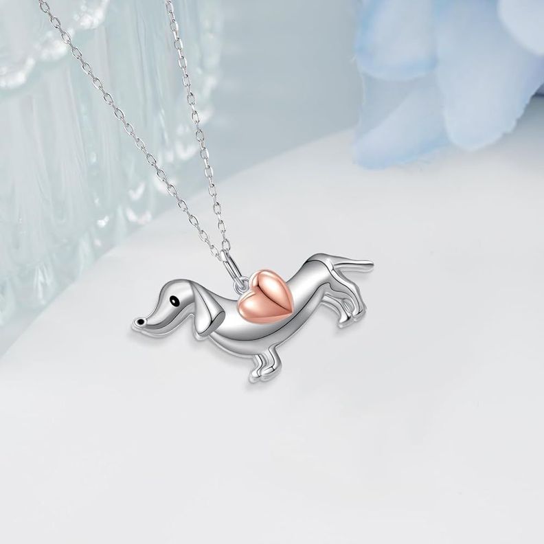 Collar perro salchicha dachshund corazón plata 925-2