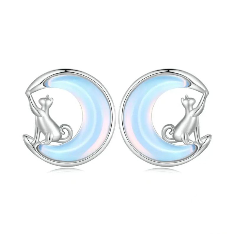 Aros Gato Piedra Luna Plata 925-0