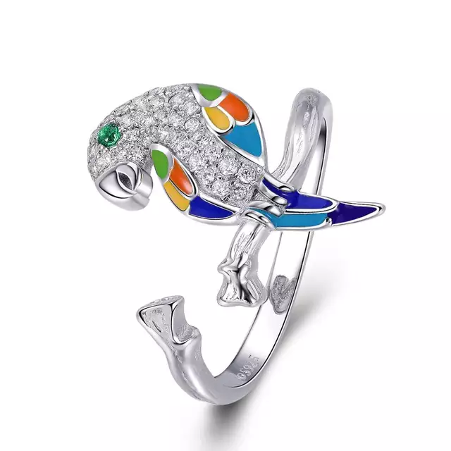 Anillo Ajustable Pajaro Loro Plata 925-0