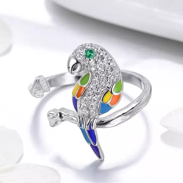 Anillo Ajustable Pajaro Loro Plata 925-2