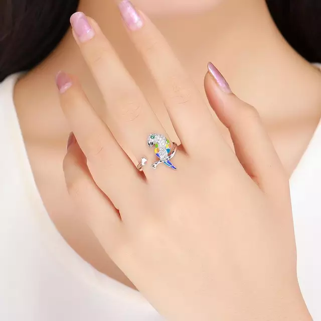 Anillo Ajustable Pajaro Loro Plata 925-3
