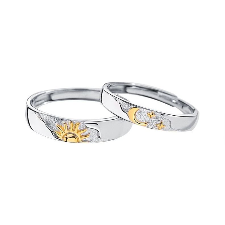Anillos Parejas Sol Y Luna Ajustables Plata 925-0