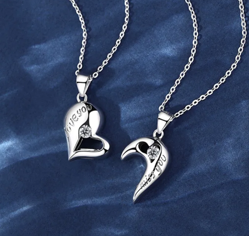 Collar Corazón Imanes Pareja Plata 925-3