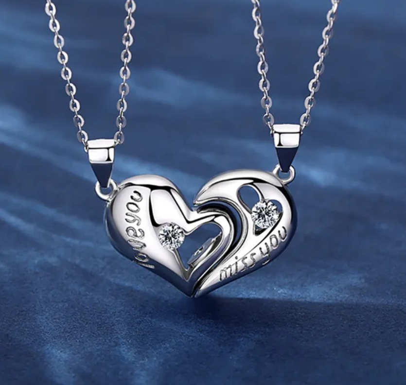 Collar Corazón Imanes Pareja Plata 925-4