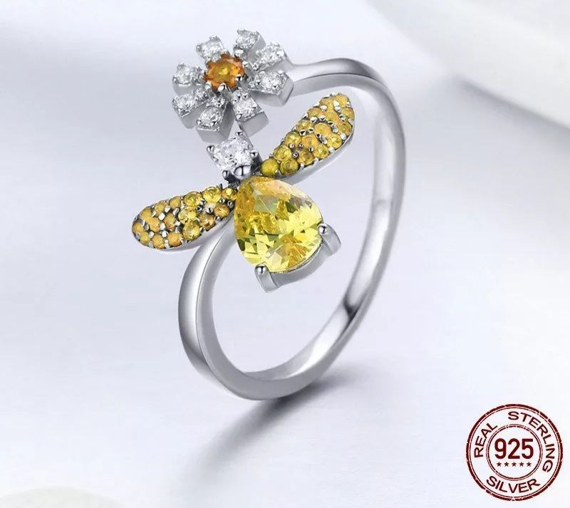 Anillo Ajustable Abeja Plata 925-1