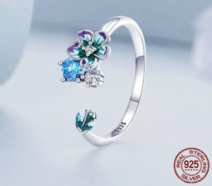 Anillo Flor Multicolor Ajustable Plata 925-1