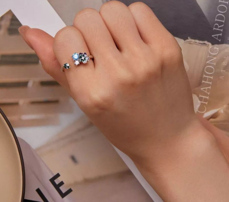 Anillo Flor Multicolor Ajustable Plata 925-2