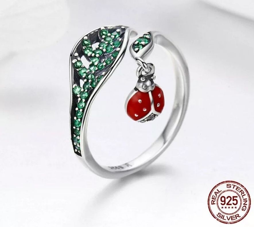 Anillo Plata 925 Hojas Chinita Ajustable-1