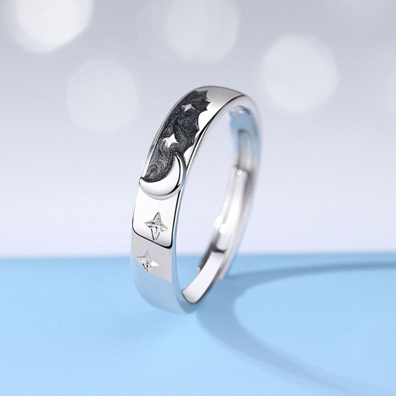Anillos Parejas Van Gogh Luna Ajustables Plata 925-1