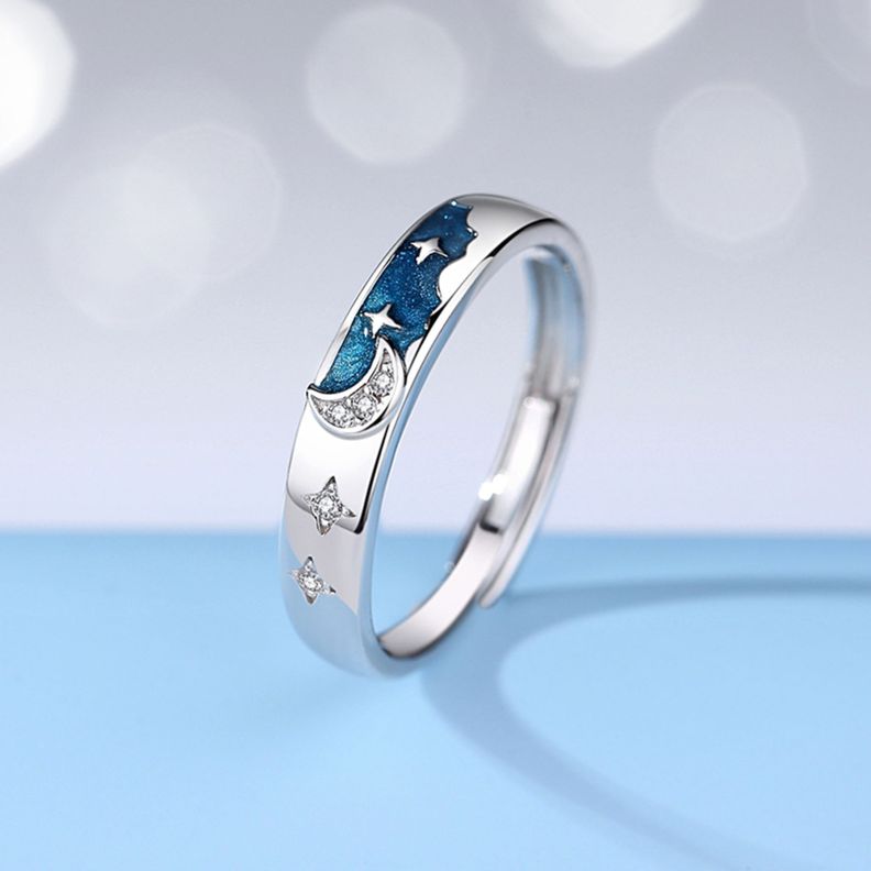 Anillos Parejas Van Gogh Luna Ajustables Plata 925-2