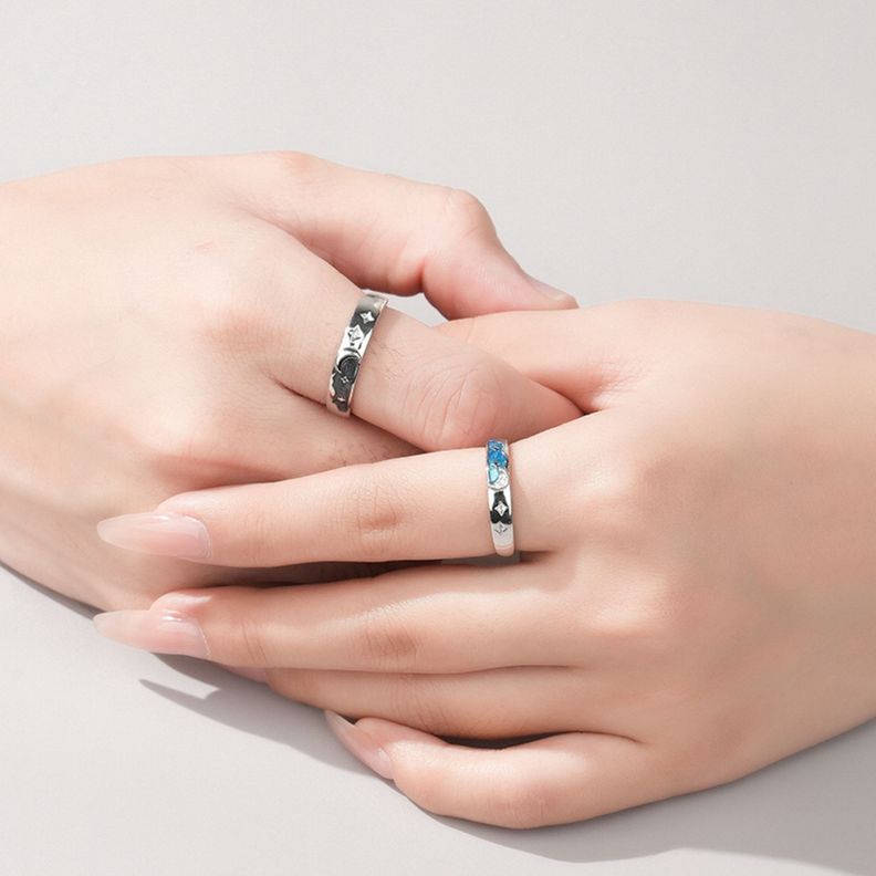 Anillos Parejas Van Gogh Luna Ajustables Plata 925-4