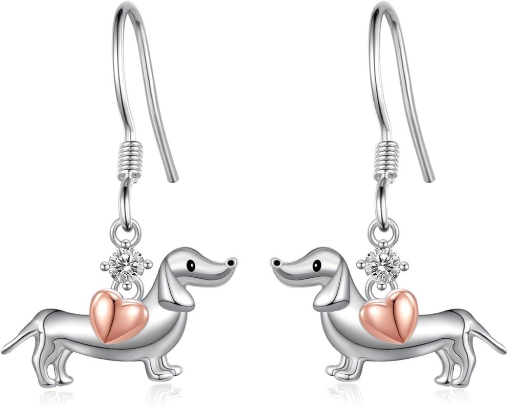 Aros Perro Salchicha Dachshund Plata 925 Mujer Joya-0