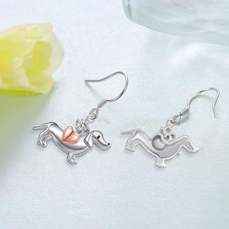 Aros Perro Salchicha Dachshund Plata 925 Mujer Joya-2