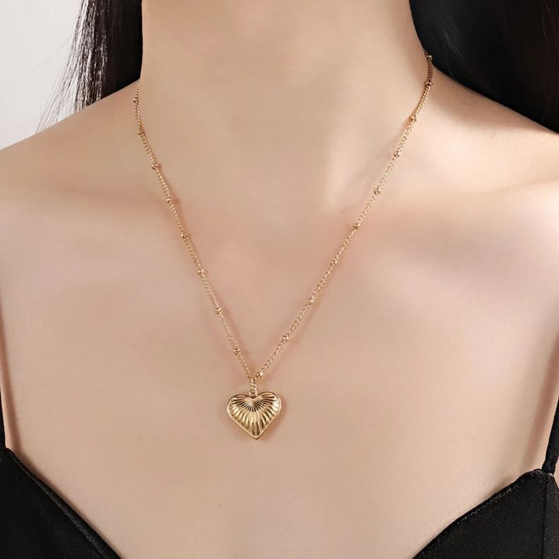 Collar Corazón Plata S925 Bañado En Oro Elegante-4