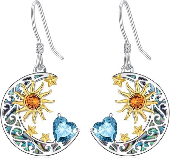 Aros Pendientes Sol Y Luna Tornasol Plata 925